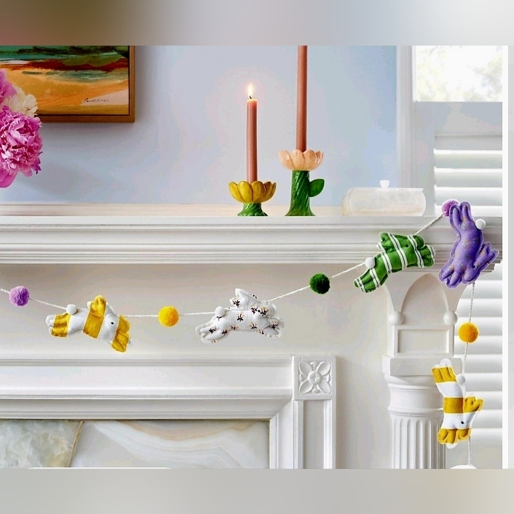 New Threshold 2025 Easter Bunny and pompoms multicolor Garland, 72 in long
